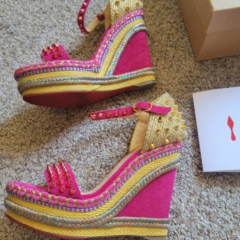 Christian Louboutin Pink and Gold Wedges